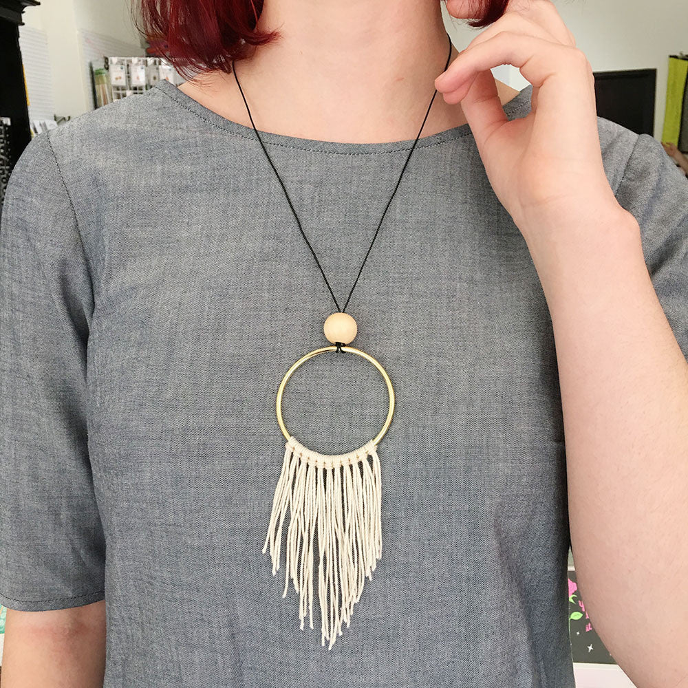 Colorful Boho Long Fringe Necklace Wood Beads and Tassels