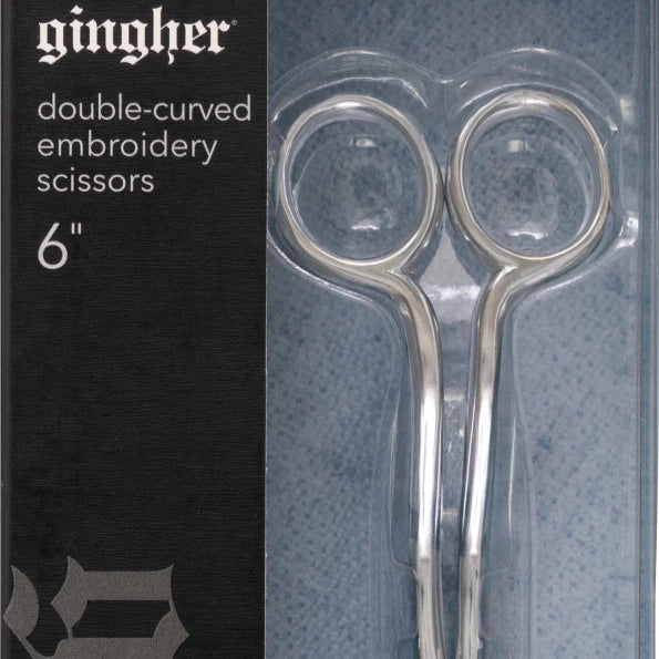 double-curved embroidery scissors in their packaging