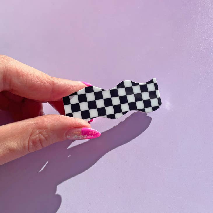 Black Checker Wavy Hair Clip