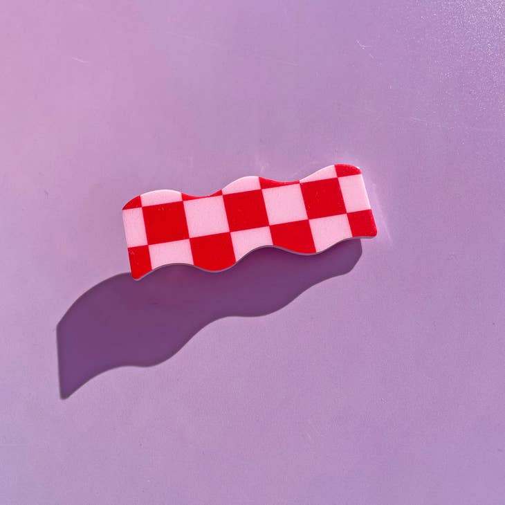 Pink Checker Wavy Hair Clip