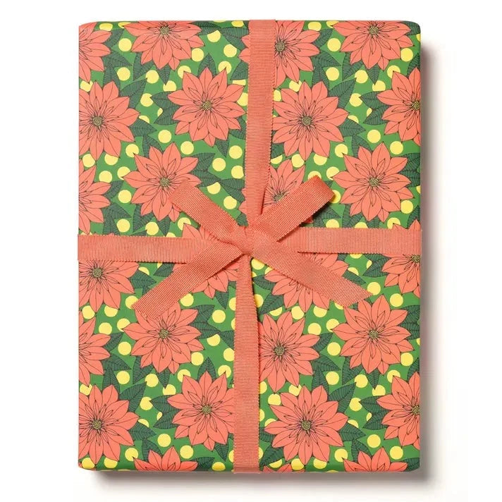 Big Poinsettia Holiday Gift Wrap Roll