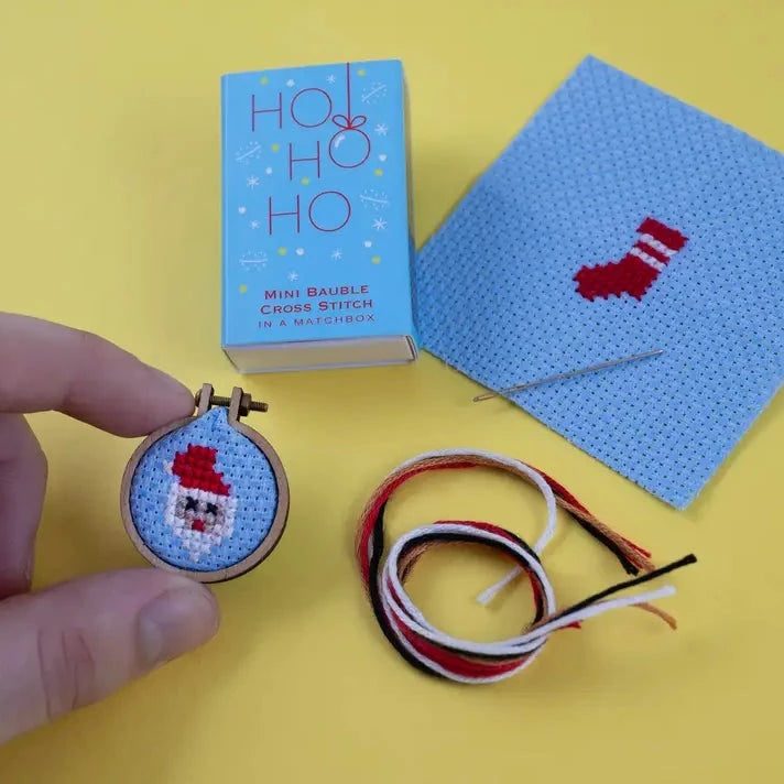 Christmas Bauble Ho Ho Ho Cross Stitch Hoop in A Matchbox