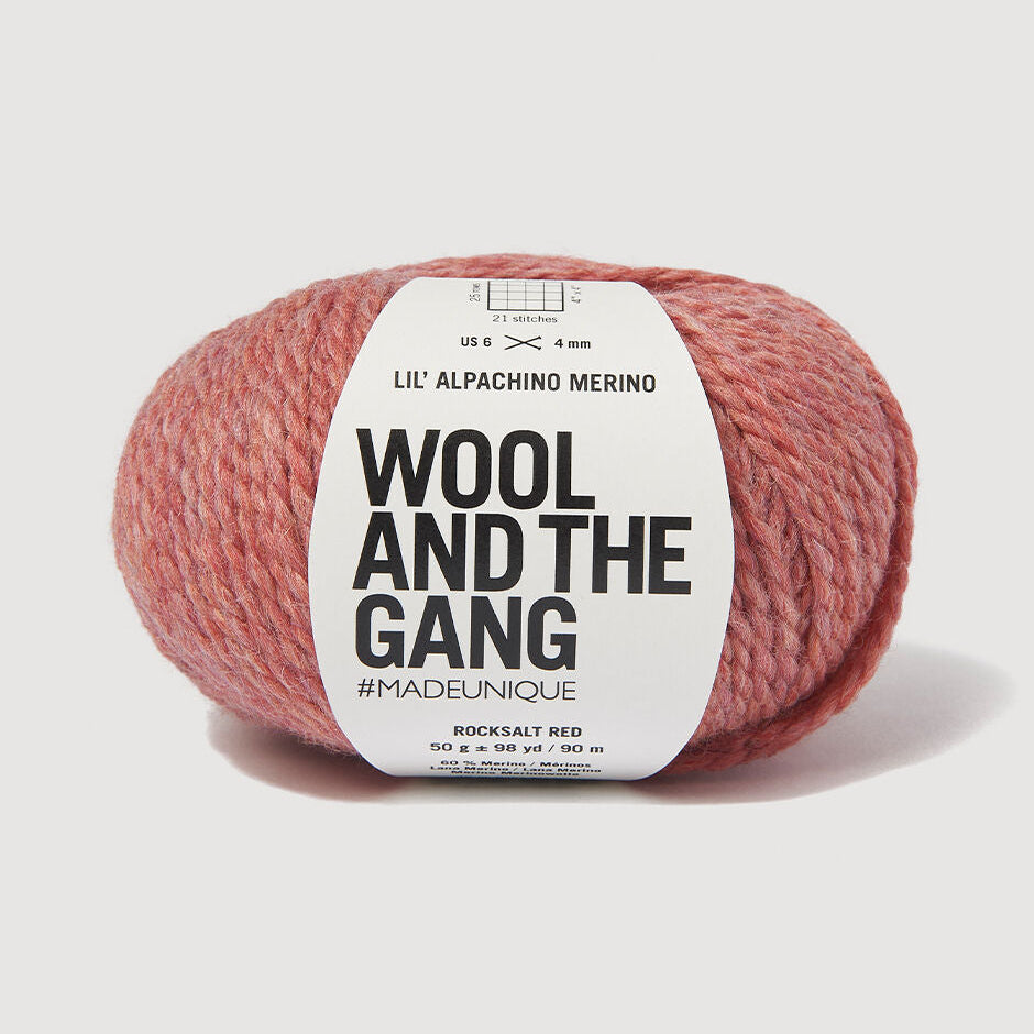 Ball of yarn with 'Wool and the Gang' label on a light gray background