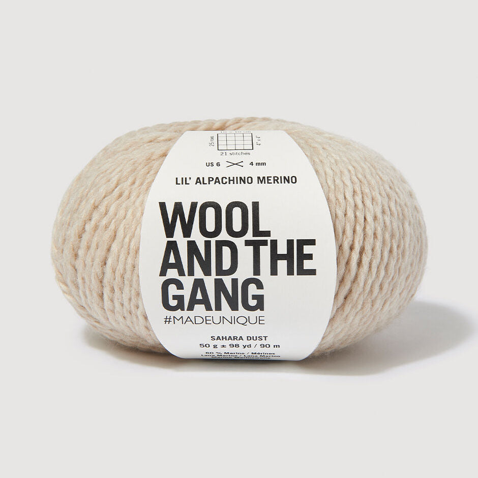 Ball of yarn with 'Wool and the Gang' label on a white background