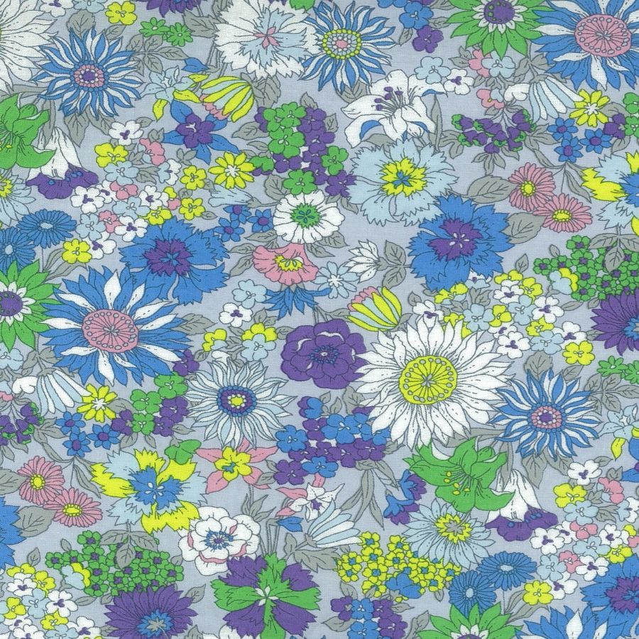 Flownny I Cotton Lawn by Kokka in Blue Multi Fabric Kokka