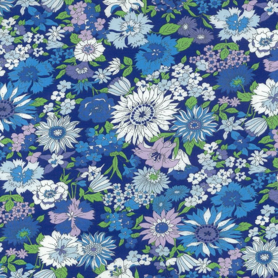 Flownny I Cotton Lawn by Kokka in Blue Fabric Kokka
