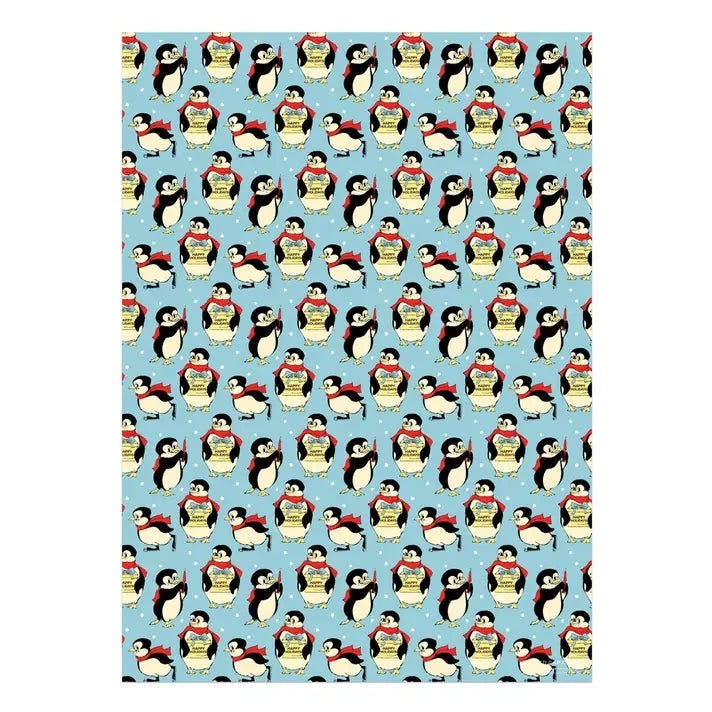 Holiday Penguin Gift Wrap Roll Gift Wrap Red Cap Cards