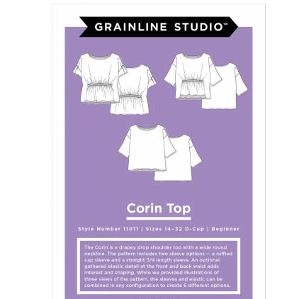 Corin Top Pattern Pattern Grainline Studio Size 0-18 B-Cup