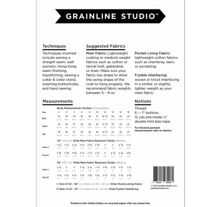 Cortland Trench Pattern Pattern Grainline Studio