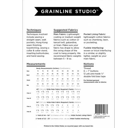 Cortland Trench Pattern Pattern Grainline Studio