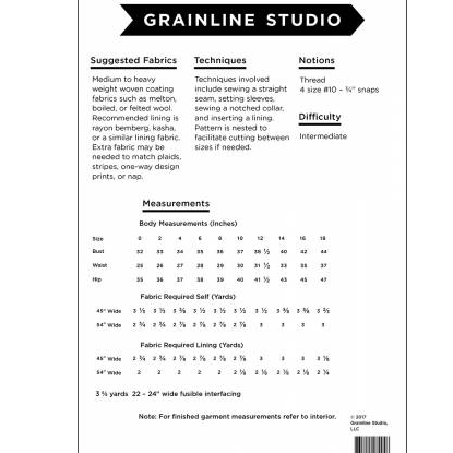 Yates Coat Pattern Pattern Grainline Studio