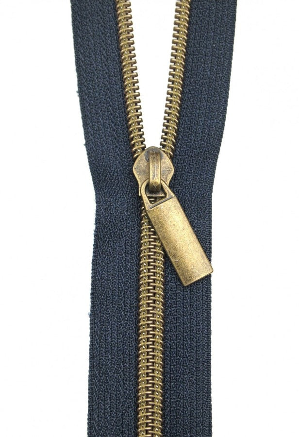 Navy #5 Nylon Coil Zipper: 3 yds with 9 pulls Notions Brooklyn Craft Company Gold