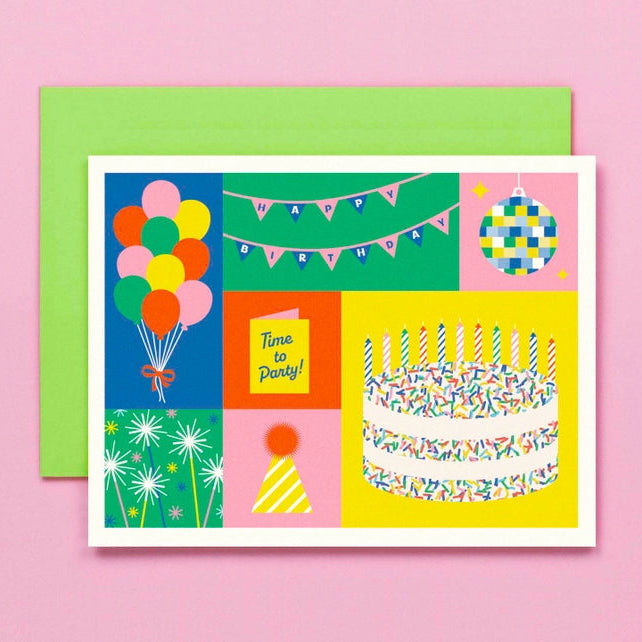 Birthday card with party items