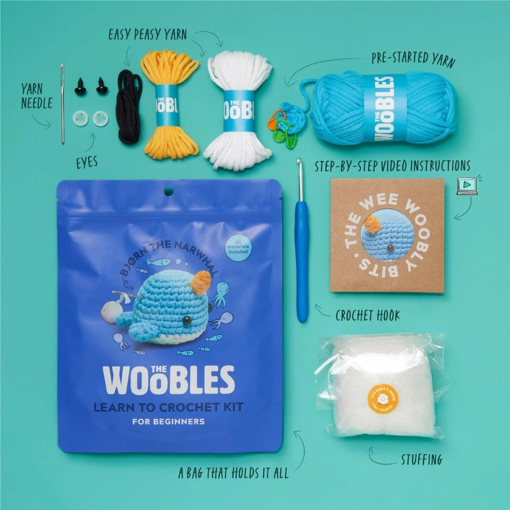Bjorn the Narwhal Beginner Crochet Kit Kit The Woobles