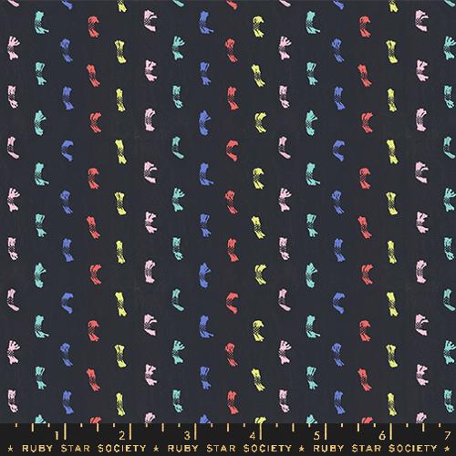 Black fabric with small multicolor brush strokes