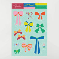 Sticker sheet with rainbow of different style bows