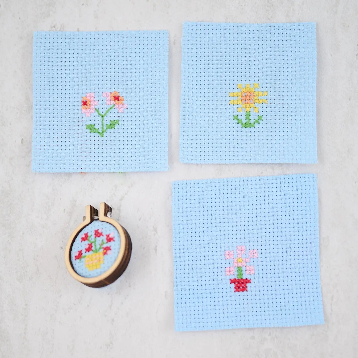 Bunch of Flowers Mini Hoop Cross Stitch Kit in A Matchbox Kit Marvling Bros Ltd