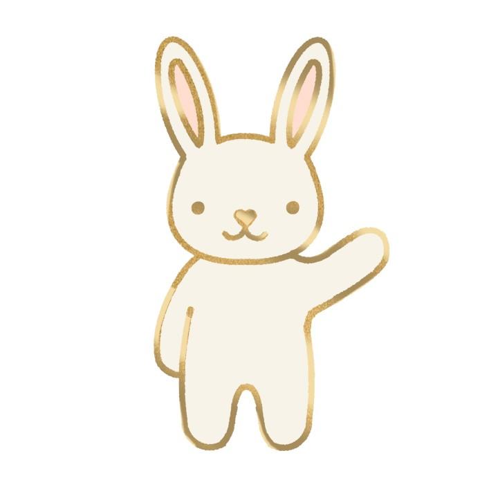 A cartoon style white bunny with gold metallic border