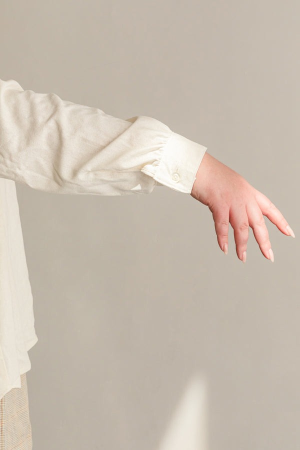 View of the sleeve cuff of the long sleeve version of the Butano Button Up.