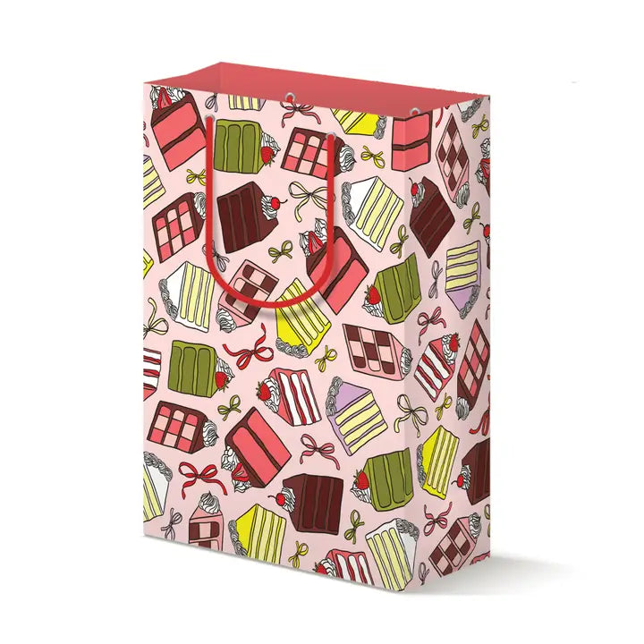 Gift bag with colorful pattern on a white background