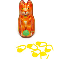 Tin Cat with stitch markers