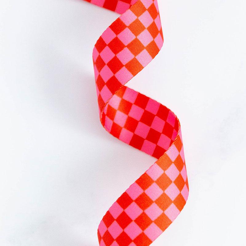Pink and orange checkerboard webbing