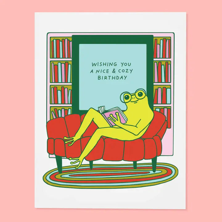 Wishing you a nice and cozy birthday frog card