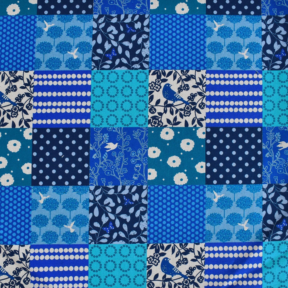 Echino Story Cotton Linen Canvas by Kokka in Blue