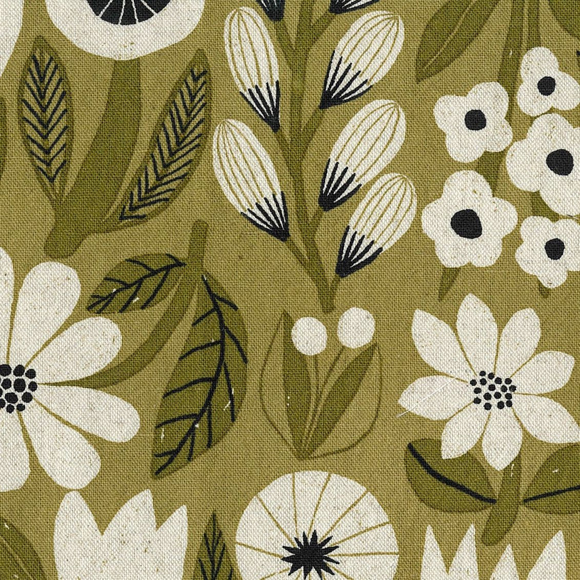 a floral pattern with white flowers on a green bakground