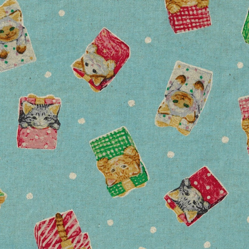 Neko No Textile Cotton Linen Canvas by Kokka in Present Fabric Kokka