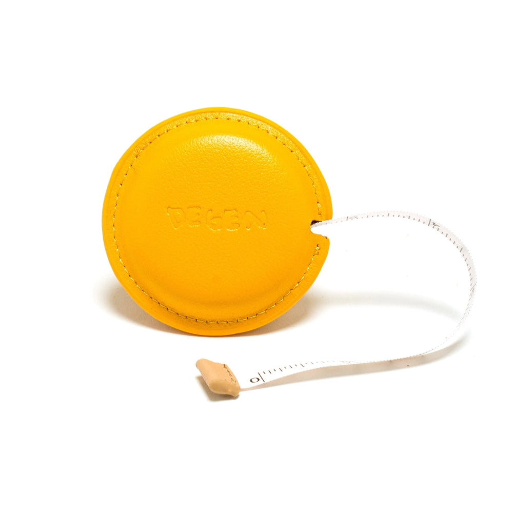 Yellow measuring tape with Degen logo