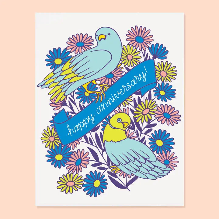 Lovebirds happy anniversary card