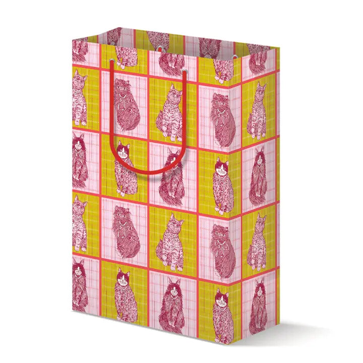 Gift bag with cat pattern on a white background