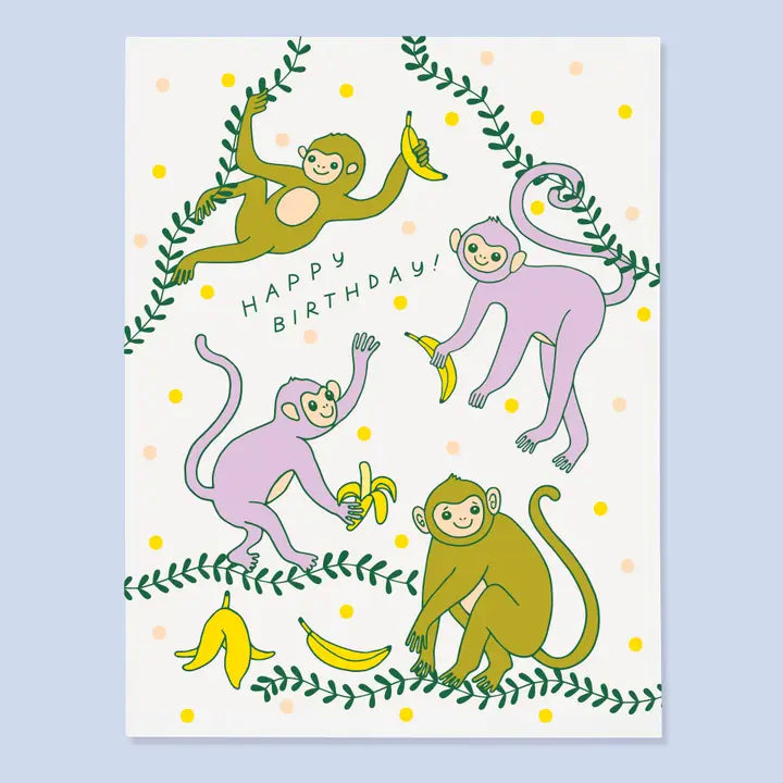 Monkeys hanging around birthday card