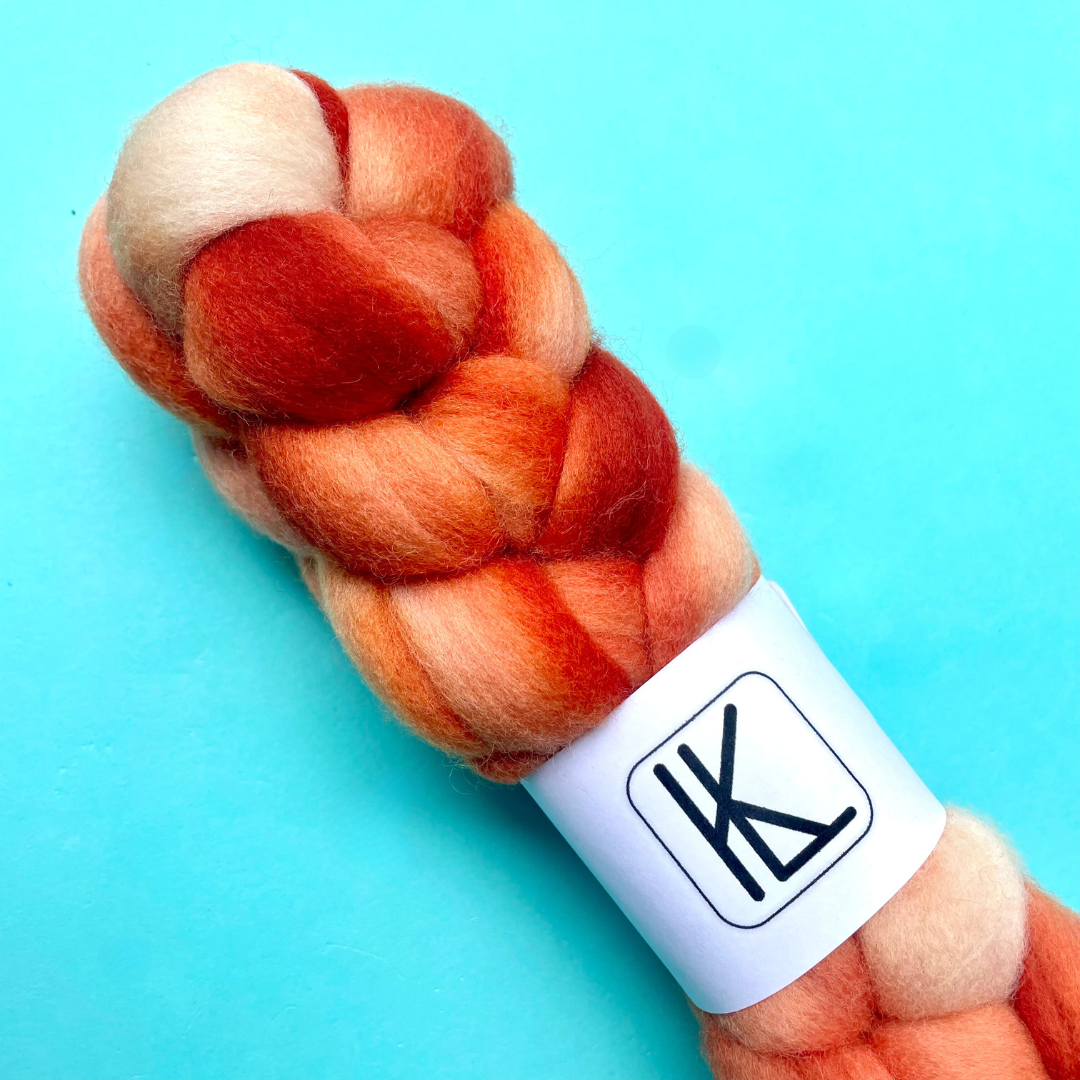 Hand Dyed Corriedale Fiber Fiber Lauritzen Dyed Fibers Tangerine Corriedale