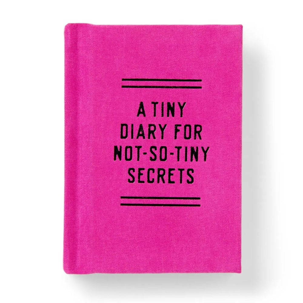 Pink diary with black text on a white background