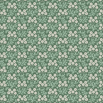 Green fabric with white vining flowers