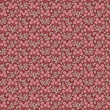 Red fabric with pink vining flowers