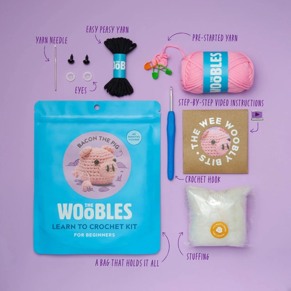 Bacon the Pig Beginner Crochet Kit Kit The Woobles