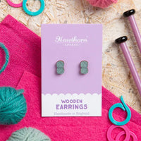 Yarn ball wooden earrings