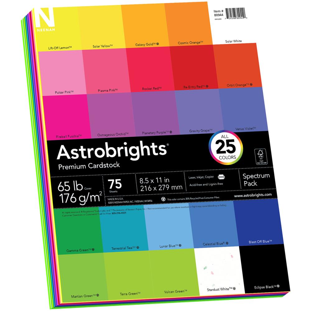 Astrobrights Spectrum Cardstock 8.5" x 11" Paper Neenah