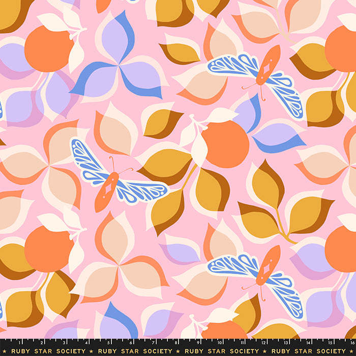 Stay Gold New Leaf Rayon by Ruby Star Society in Pink Fabric Ruby Star Society