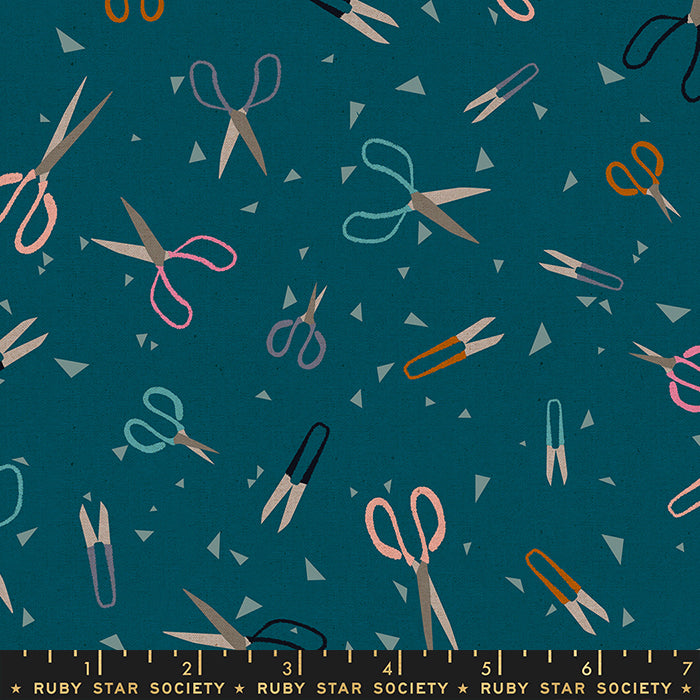 Darlings 2 Snip Snip Linen Canvas by Ruby Star Society in Teal Fabric Ruby Star Society