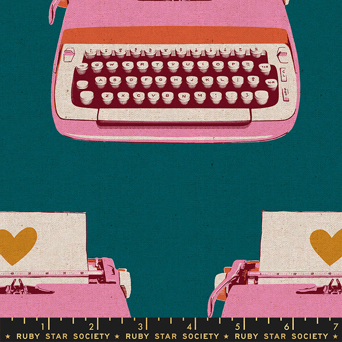 Darlings 2 Typewriter Linen Canvas by Ruby Star Society in Teal