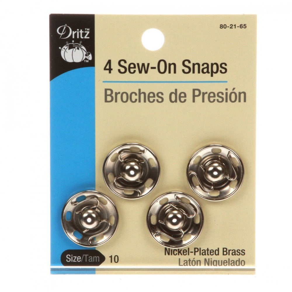 Sew On Snaps - Size 10 in Nickel Notions Dritz
