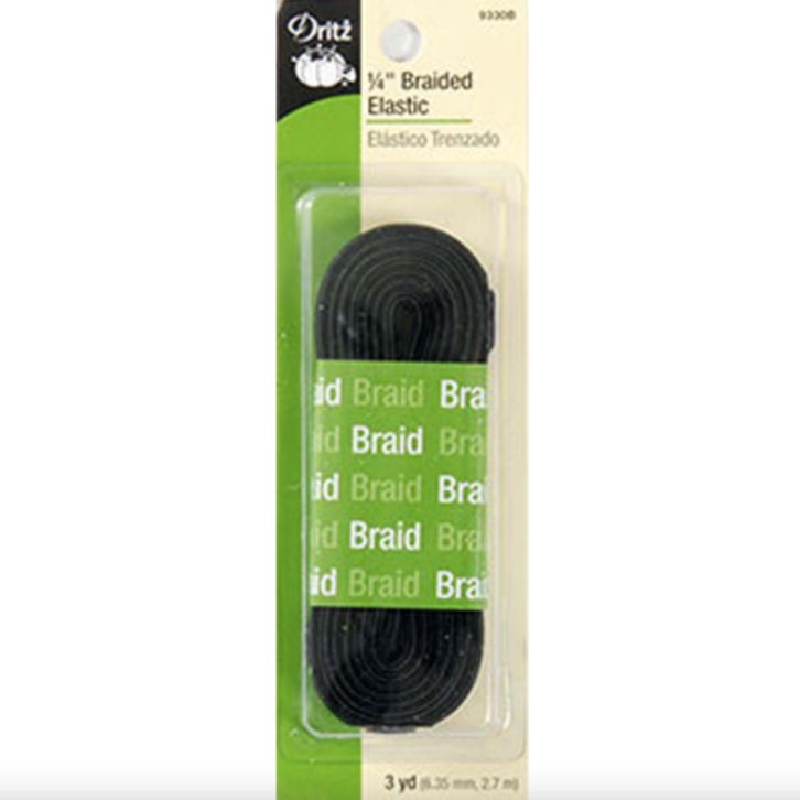 Black Braided Elastic - 1/4in x 3yds Notions Dritz