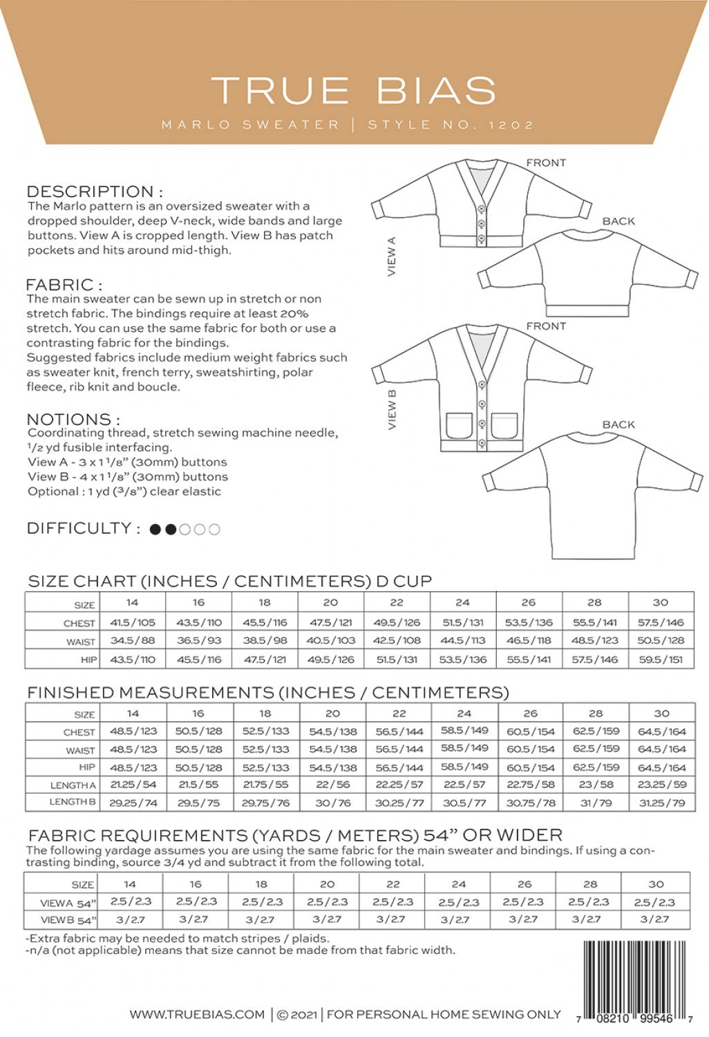 Marlo Sweater Pattern 14-30 Pattern True Bias