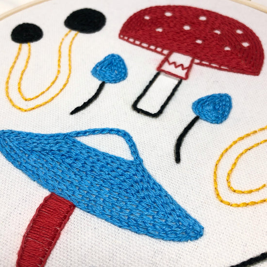 Budgie Goods Mushroom Embroidery Kit Close Up