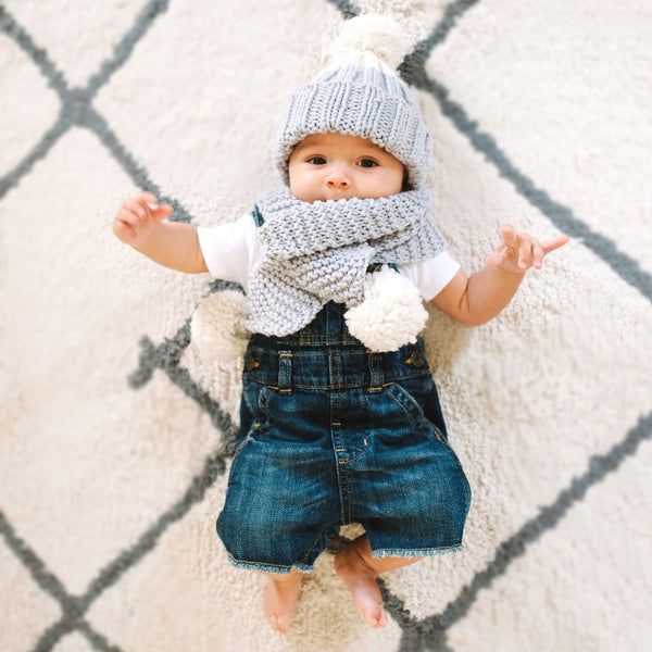 Snowdrops Child Beanie and Scarf Knitting Kit - Natural White/Peach Pink