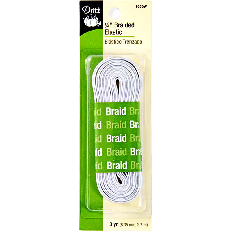 White Braided Elastic - 1/4in x 3yds Notions Dritz